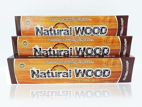 Ambica Natural Wood Agarbatti for Pooja | Long Lasting Fragrance Agarbathies | Natural and Handrolled Incense Sticks – Pack of 3