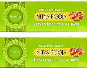 Ambica Nitya Pooja Agarbathies | Jasmine Incense Sticks | HandRolled Agarbatti for Pooja |Natural and Organic Pooja Supplies | 85g – Pack of 2