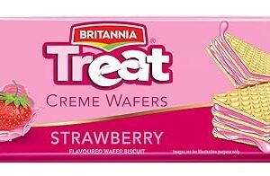 Britannia Treat Crème Wafers - Strawberry Flavoured Wafer Biscuit | 55 gm