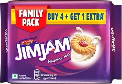 Britannia Treat Jim Jam (4+1) 460g or 500g On Pack Combi