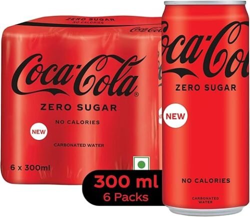 Coca-Cola Coke Zero Sugar Cola Cold Drink | Soft Drink With No Calories | Zero Sugar Drink | Recyclable Can, 300 Ml (Pack Of 6)