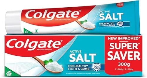 Colgate Active Salt Toothpaste, Daily Germ Protection, Combo Pack of 200g+100g, Toothpaste with Salt and Mint, Healthy Gums & Teeth, Tooth paste that Fights Germs & Provides...