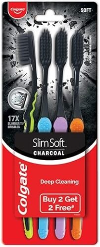 Colgate Charcoal Gentle Deep Cleaning manual Toothbrush for adults - 4 Pieces (Slim Soft)