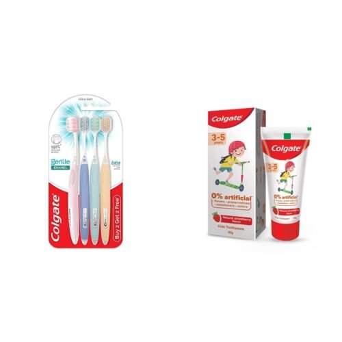 Colgate Gentle Enamel Ultra Soft Bristles Manual Toothbrush 4 Pcs (Buy2 Get 2) & Colgate Toothpaste for Kids 80 grams