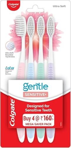 Colgate Gentle Sensitive Soft Bristles Manual Toothbrush For Adult Combo Pack Offer - 4Pcs, Multi Colour