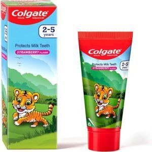 Colgate Kids Toothpaste for 2-5 Years - 80gm, Tooth Paste with 50% Lesser Abrasive Formula for Protecting Against Cavities (Strawberry Flavour)