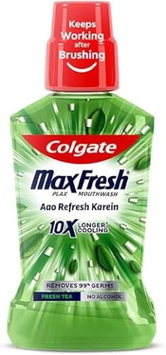 Colgate Maxfresh Plax Antibacterial Mouthwash, 24/7 Fresh Breath with Natural tea extracts, Alcohol Free Mouth Wash Liquid for Bad Breath - 250ml Fresh Tea (Complete Oral Care)