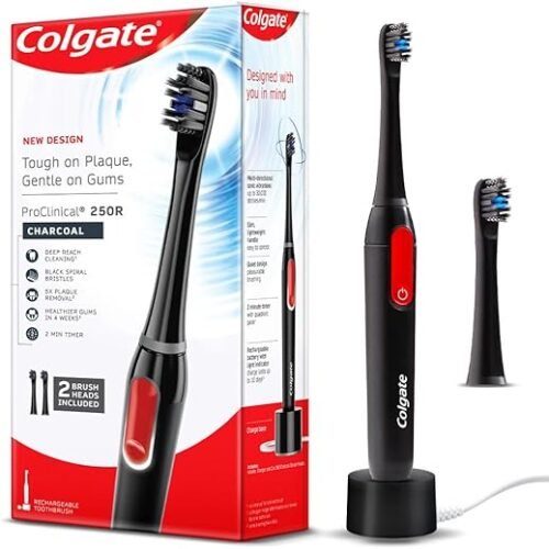 Colgate Proclinical 250R Charcoal Rechargeable Sonic Toothbrush for adults, Electric Toothbrush with Soft & Spiral Bristles, Healthier Gums in 4 Weeks (With Replaceable Brush...