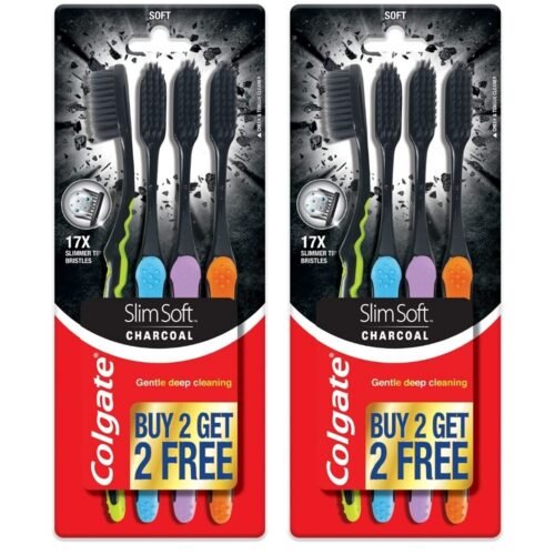 Colgate SlimSoft Charcoal Soft Black Bristles manual Toothbrush for adults, 8 Pcs (Buy4 Get 4), Soft Bristles for Gentle Deep Cleaning