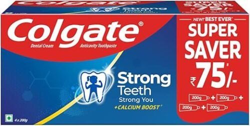 Colgate Strong Teeth, 800G (Combo Pack, Free), India'S No: 1 Toothpaste Brand, Calcium-Boost For 2X Stronger Teeth, Prevents Cavities, Whitens Teeth, Freshens Breath