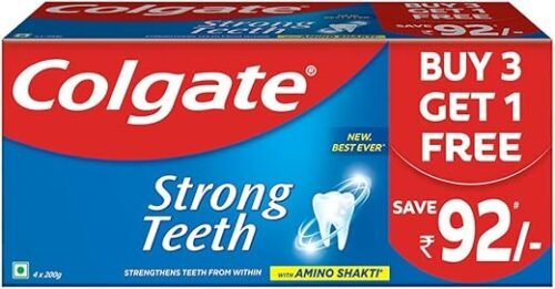 Colgate Strong Teeth Anticavity Toothpaste with Amino Shakti - 200gm (Buy 3 Get 1 Free)