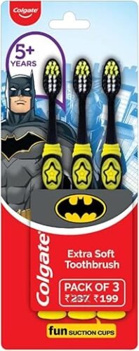 Colgate Toothpaste For Kids (3-5 Years), Natural Strawberry Flavour, 0% Artificial - 80G Tube & Kids Batman Toothbrush, Extra Soft With Tongue Cleaner (Pack Of 3) | Cavity...