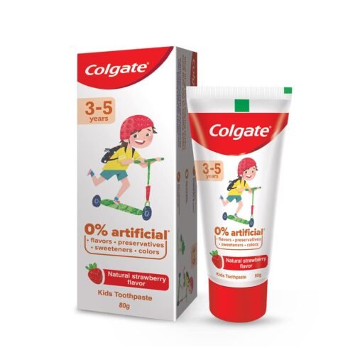 Colgate Toothpaste For Kids (3-5 Years), Natural Strawberry Flavour, Cavity Protection Tooth Paste, With 0% Artificial Flavors, Preservatives, Sweeteners & Colors - 80 Gram Tube