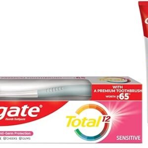 Colgate Total Sensitive 150gm Toothpaste, Antibacterial Tooth paste, Whole Mouth Health, World's No. 1* Germ-fighting Toothpaste (Combo Pack Offer, with a Premium Soft Toothbrush)