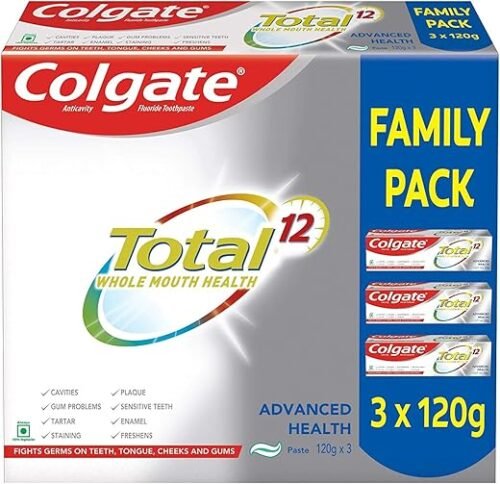 Colgate Total Whole Mouth Health, Antibacterial Toothpaste, 360gm (Advanced Health, Saver Pack), Multicolour Oral Care