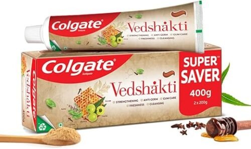 Colgate Vedshakti Toothpaste, Anti-Bacterial Tooth Paste for Whole Mouth Health and Fresh Breath, With Neem, Clove, and Honey, 400g, 200g X 2 (Combo Pack Offer)