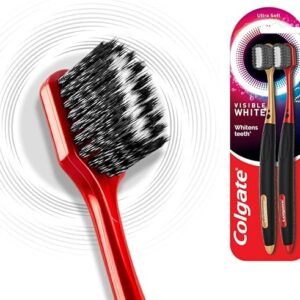 Colgate Visible White O2 Manual Toothbrush - 2 Pcs, Ultra Soft Toothbrush for Adults, Helps prevent Bad Breath, Cavities, Enamel & Gum Problems.