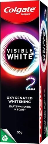 Colgate Visible White O2, Teeth Whitening Toothpaste (50g) for noticeably whiter teeth starting in 3 days with Active Technology, Enamel Safe Teeth Whitening & Fresh Breath