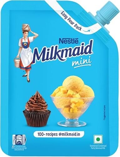 Milkmaid Nestle Mini, Sweetened Liquid Condensed Milk With No Artificial Preservatives, Easy Pour Pack, 210G